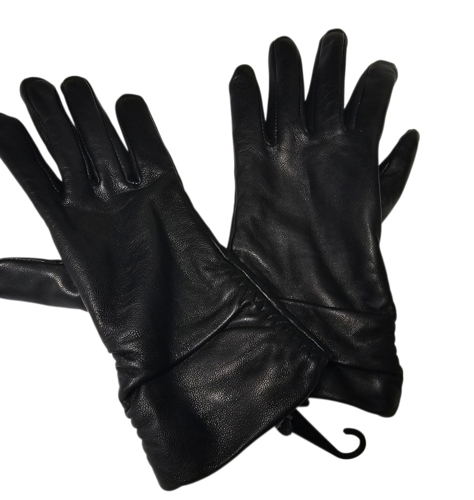 Fownes Brothers Metisse Ruched Leather Touchscreen Gloves Black‎ Size M